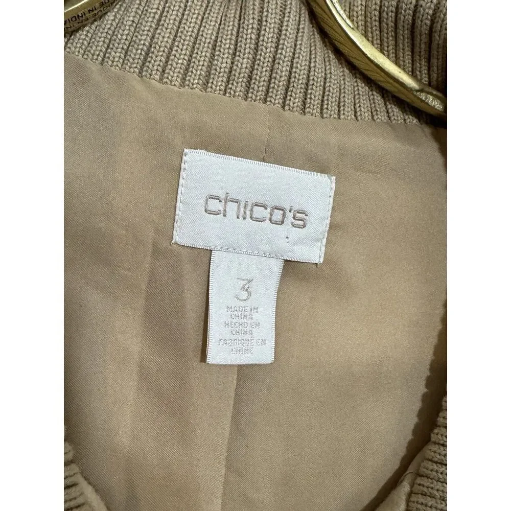 Chico's Woman Vest Quilted Tan‎ Beige Vest Rib Knit Jacket Size Size 3